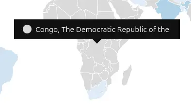 A map that says "Congo, the democratic republic of the" when hovering over congo.